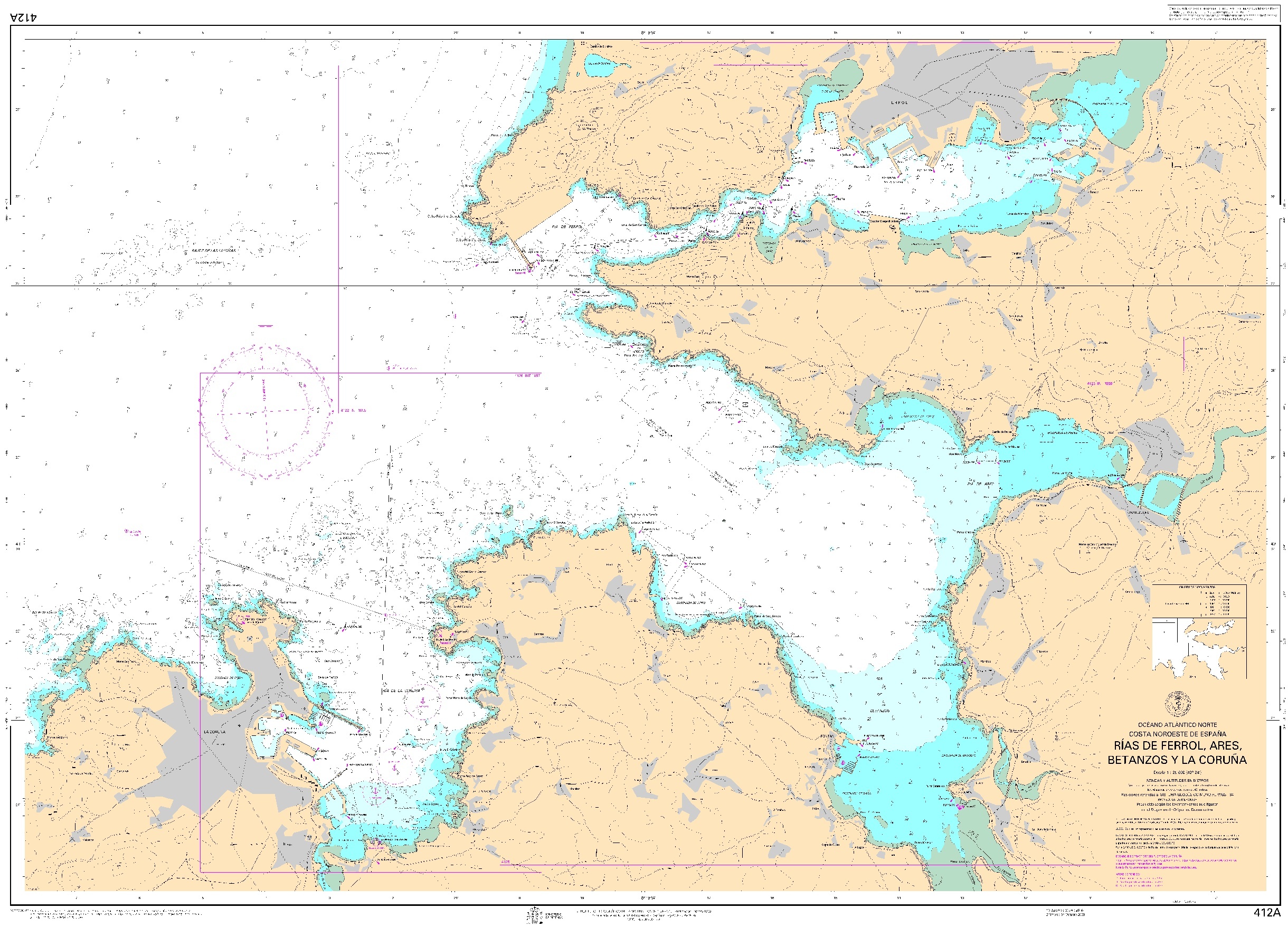 412A Rías de Ferrol, Ares, Betanzos y La Coruña "1:25000 POD. 1:25000. 1:25000"