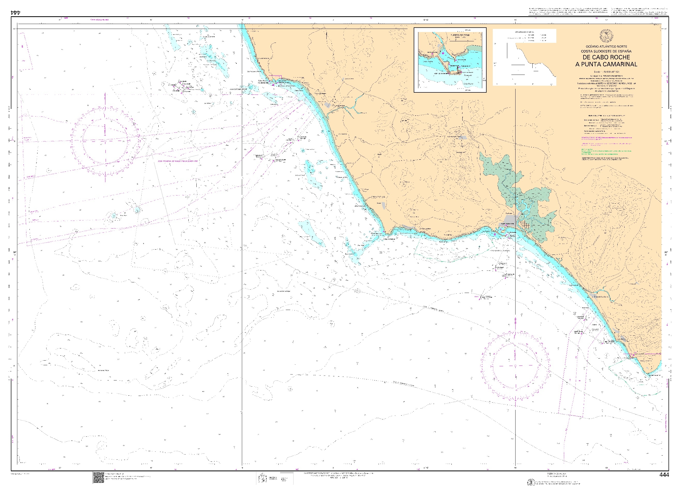 444 De cabo Roche a punta Camarinal (plano inserto: puerto de Conil) ". 1:50000. 1:50000"
