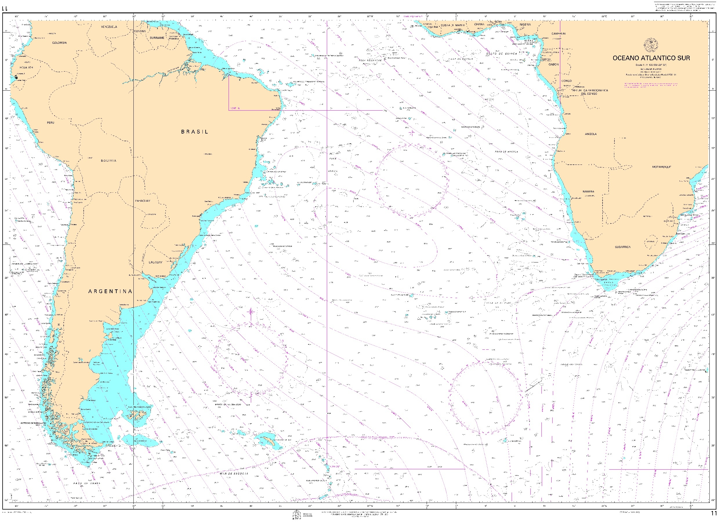 11 Océano Atlántico Sur ". 1:11500000. 1:11500000"