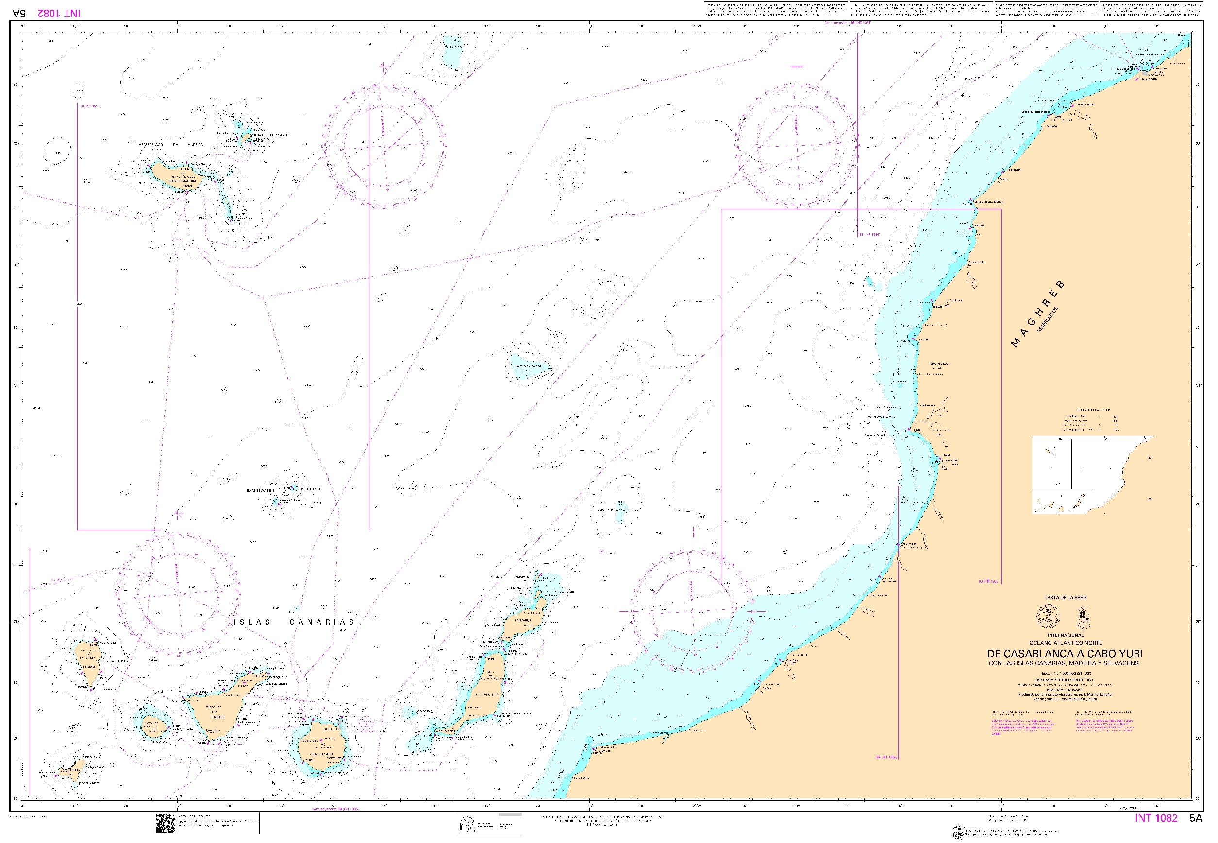 5A De Casablanca a cabo Yubi con las islas Canarias, Madeira y Selvagens "INT 1082 POD. 1:1000000. 1:1000000"