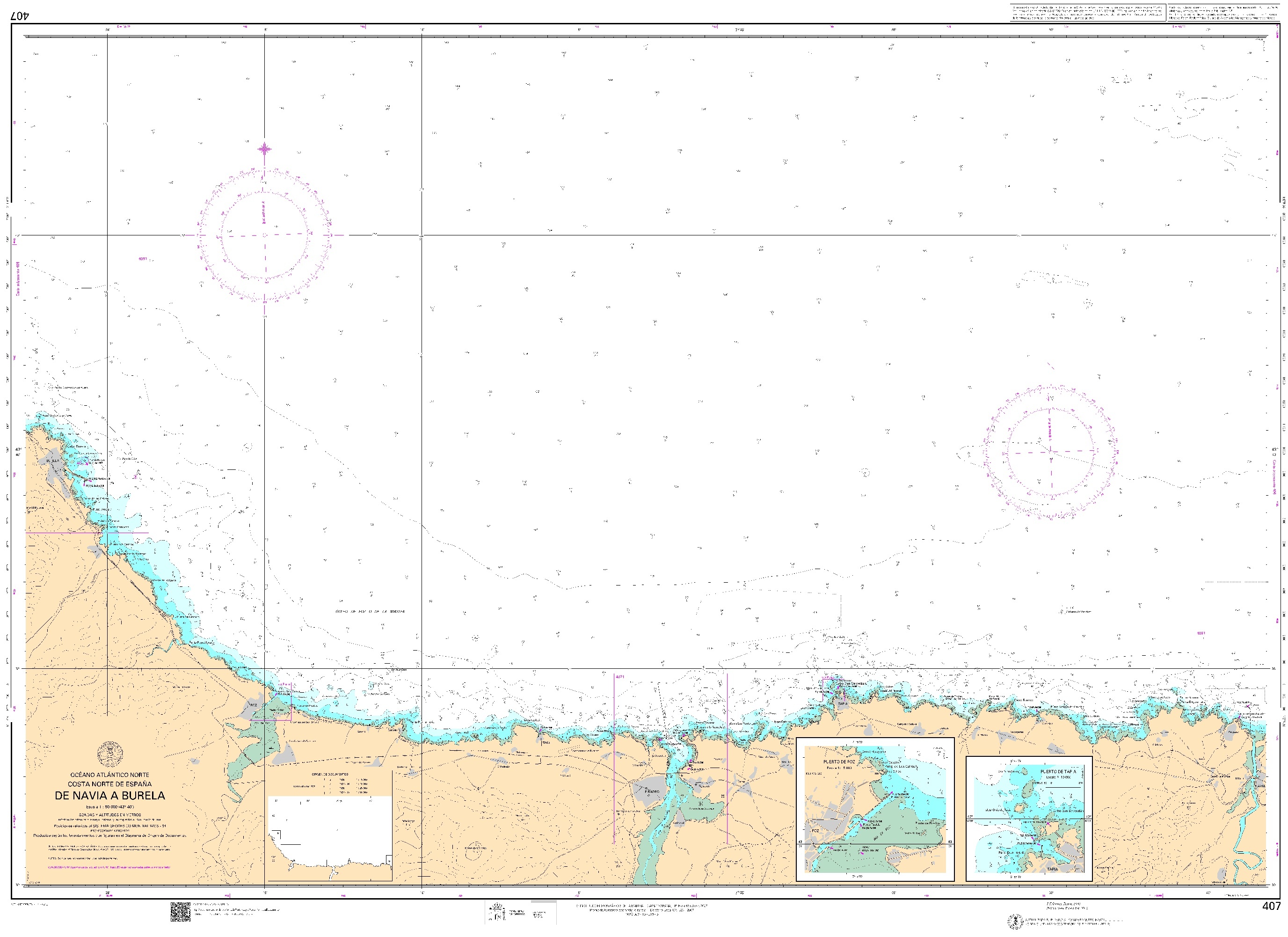 407 De Navia a Burela (plano inserto: Puerto de Foz, Puerto de Tapia) "1:50000 POD. 1:50000. 1:50000"