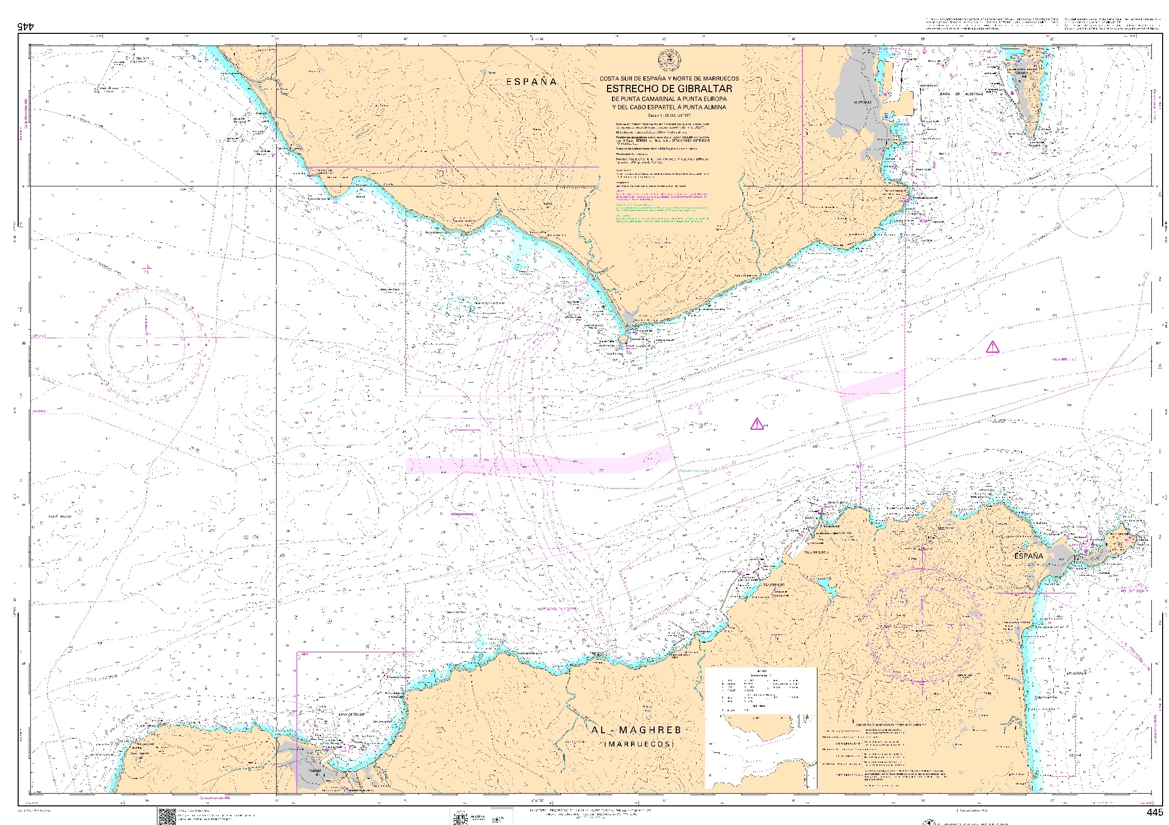 445 Estrecho de Gibraltar. De punta Camarinal a punta Europa y de cabo Espartel a punta Almina ". 1:60000. 1:60000"