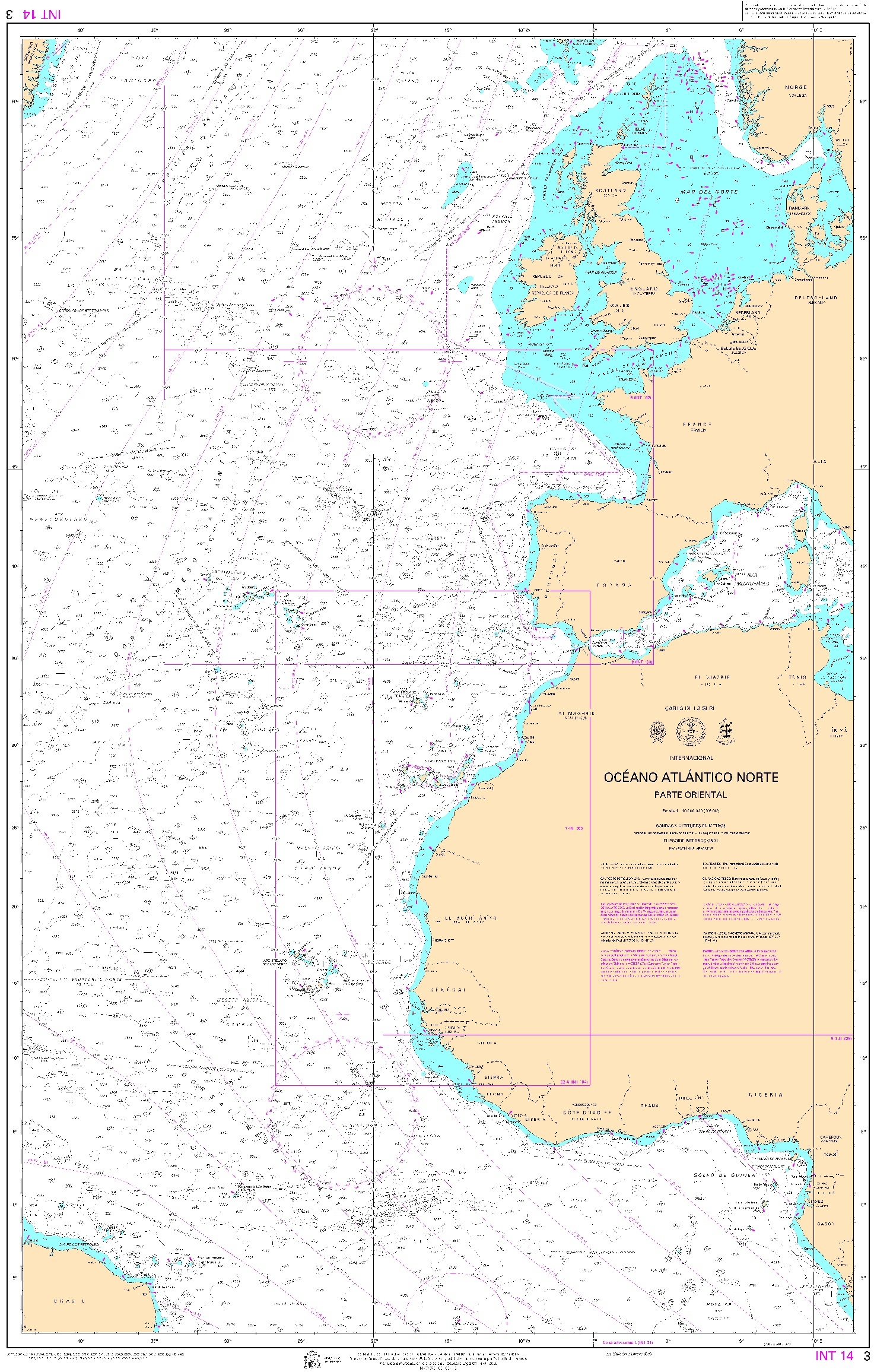 3 Océano Atlántico Norte, Parte Oriental "INT 14. 1:10000000. 1:10000000"