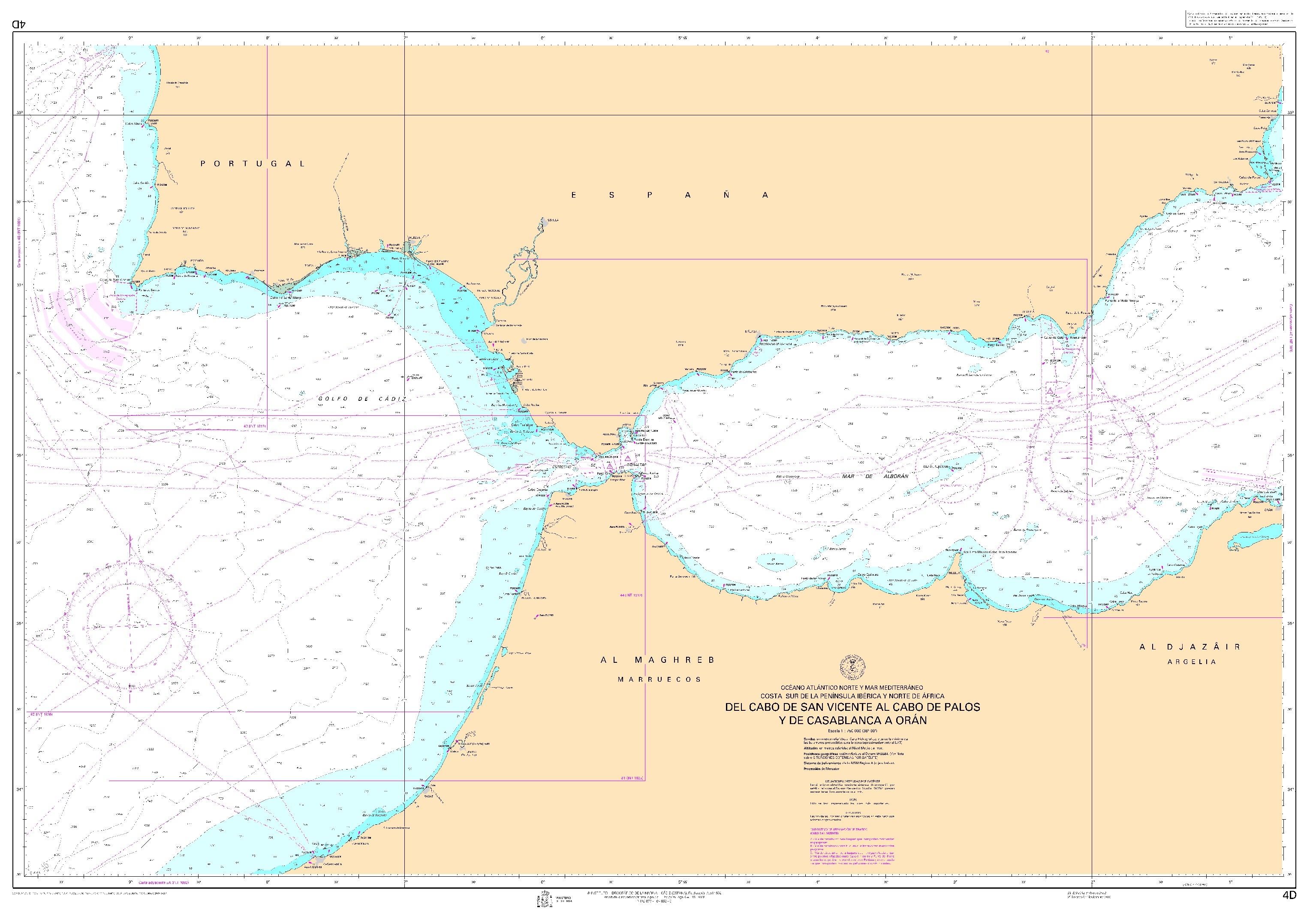 4D Del cabo de San Vicente al cabo de Palos y de Casablanca a Orán ". 1:750000. 1:750000"