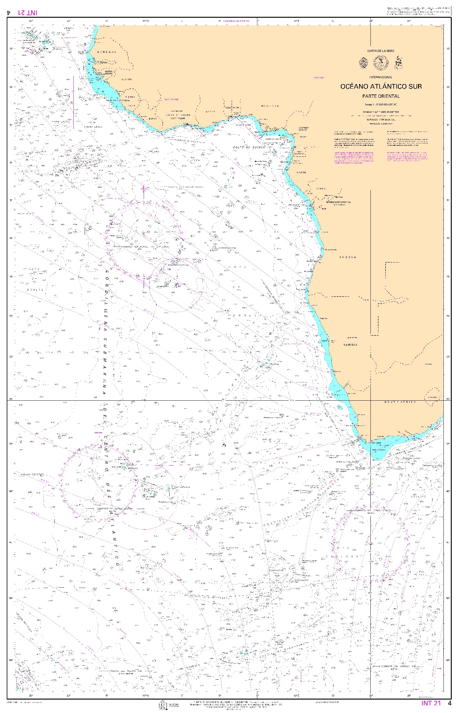 4 Océano Atlántico Sur, Parte Oriental "INT 21. 1:10000000. 1:10000000"