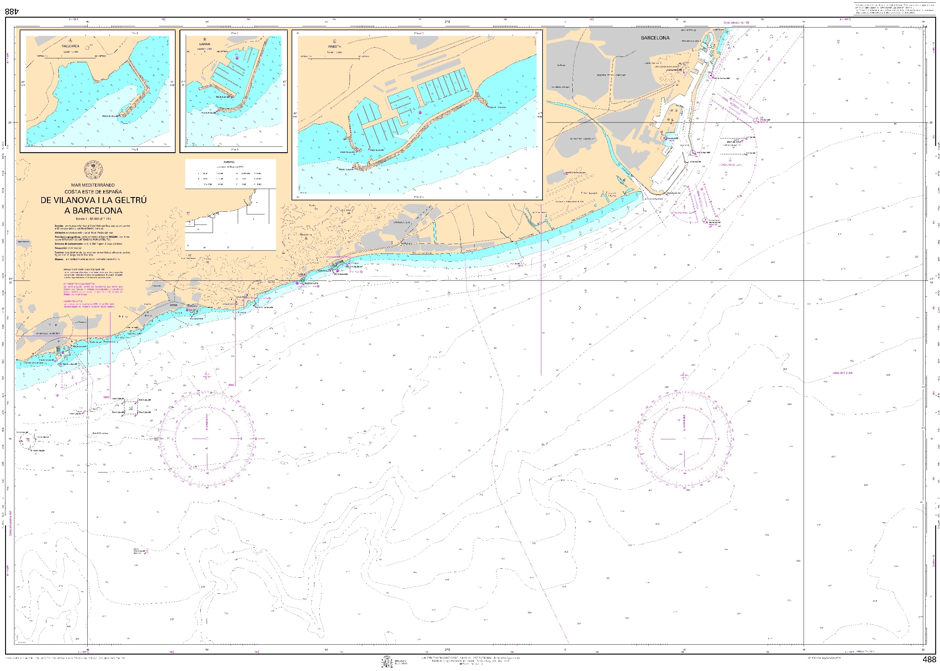 488 De Vilanova i la Geltrú a Barcelona (planos insertos: Vallcarca. Garraf. Ginesta) "POD. 1:50000. 1:50000"