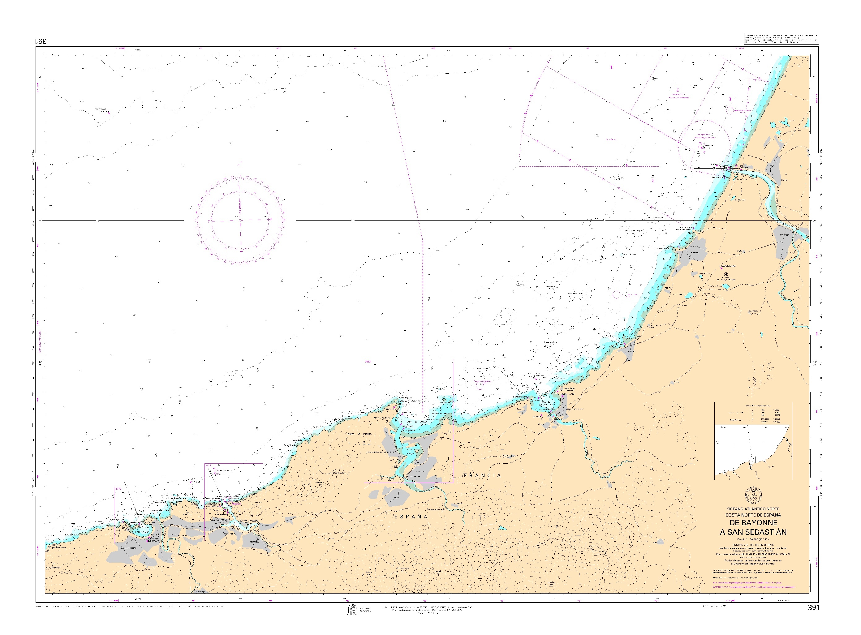 391 De Bayonne a San Sebastián "1:500000. 1:500000. 1:500000"